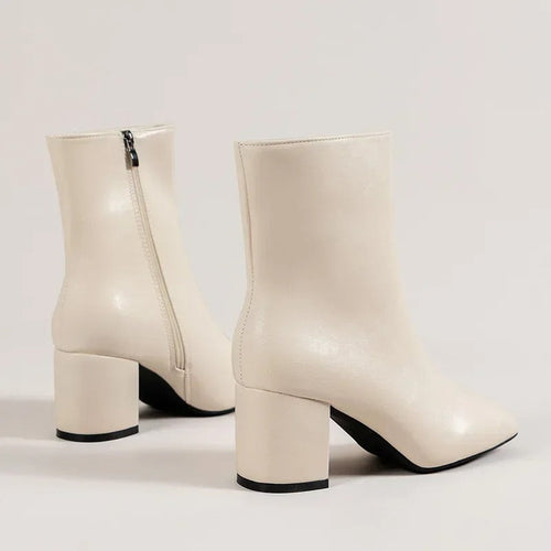 Women’s Ankle Boots – Block Heel Zip-Up Boots with Pointed Toe