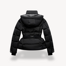 Women’s Black Puffer Jacket – Belted, Water-Resistant, Insulated