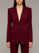 Women’s Burgundy Tailored Two-Piece Suit – Sculpted Blazer and Flared Trousers Set