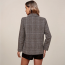 Women’s Checked Blazer – Notch Lapel, Single-Breasted, Longline