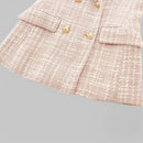 Women's Classic Double-Breasted Pink Tweed Blazer