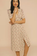 Women’s Floral Midi Dress – V-Neck Garden Party Elegance