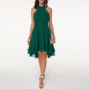 Women’s Halter Midi Dress – Flared Skirt with Ruffle Detailing