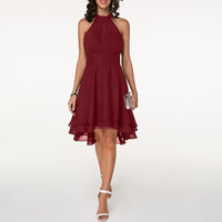 Women’s Halter Midi Dress – Flared Skirt with Ruffle Detailing