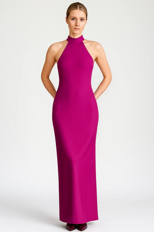 Women’s Halter Neck Maxi Dress – Elegant Sleeveless Silhouette with Side Slit and Tie-Back Closure