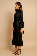 Women’s High Neck Midi Dress – Elegant High Waist Silhouette