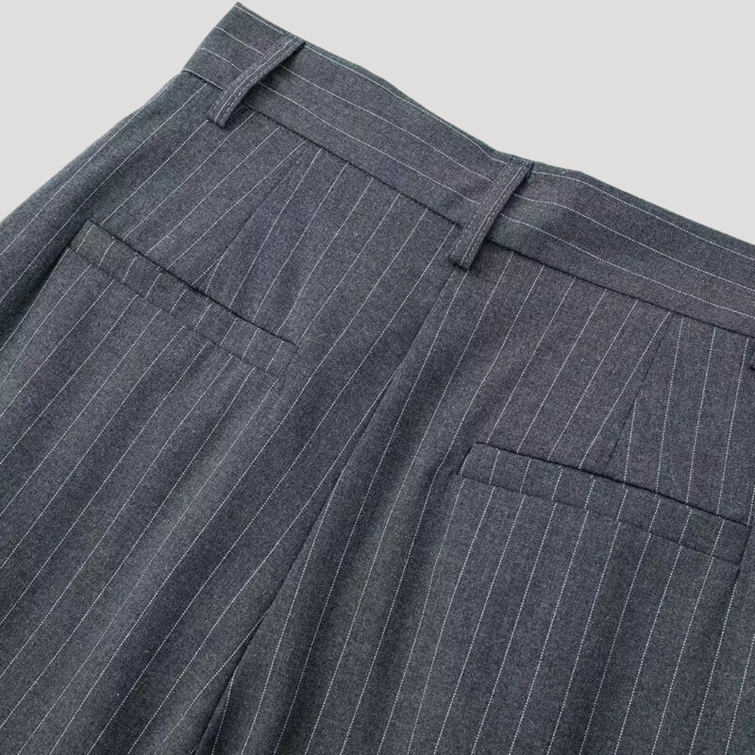 Women’s High-Waist Pinstripe Wide-Leg Trousers – Elegant Office Style