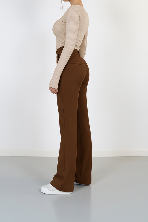 Women’s High-Waisted Straight Leg Trousers – Tailored, Centre Crease