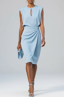 Women’s Keyhole Neck Midi Cocktail Dress – Elegant Ruched Waist Design