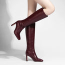 Women’s Knee-High Boots – Sleek Faux Leather Design with Stiletto Heel