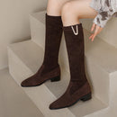 Women’s Knee-High Faux Leather Boots – Soft Fit with Low Block Heel