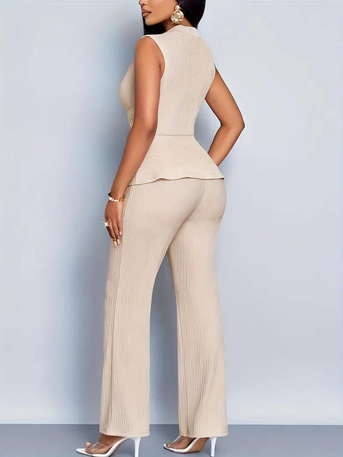 Women's Sleeveless Wrap Waist Top & Flared Trousers Set