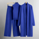 Women’s Three-Piece Lounge Set – Ribbed Knit Top, Wide-Leg Trousers & Longline Cardigan