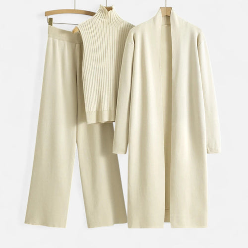 Women’s Three-Piece Set – Sleeveless Top, Wide-Leg Trousers & Longline Cardigan
