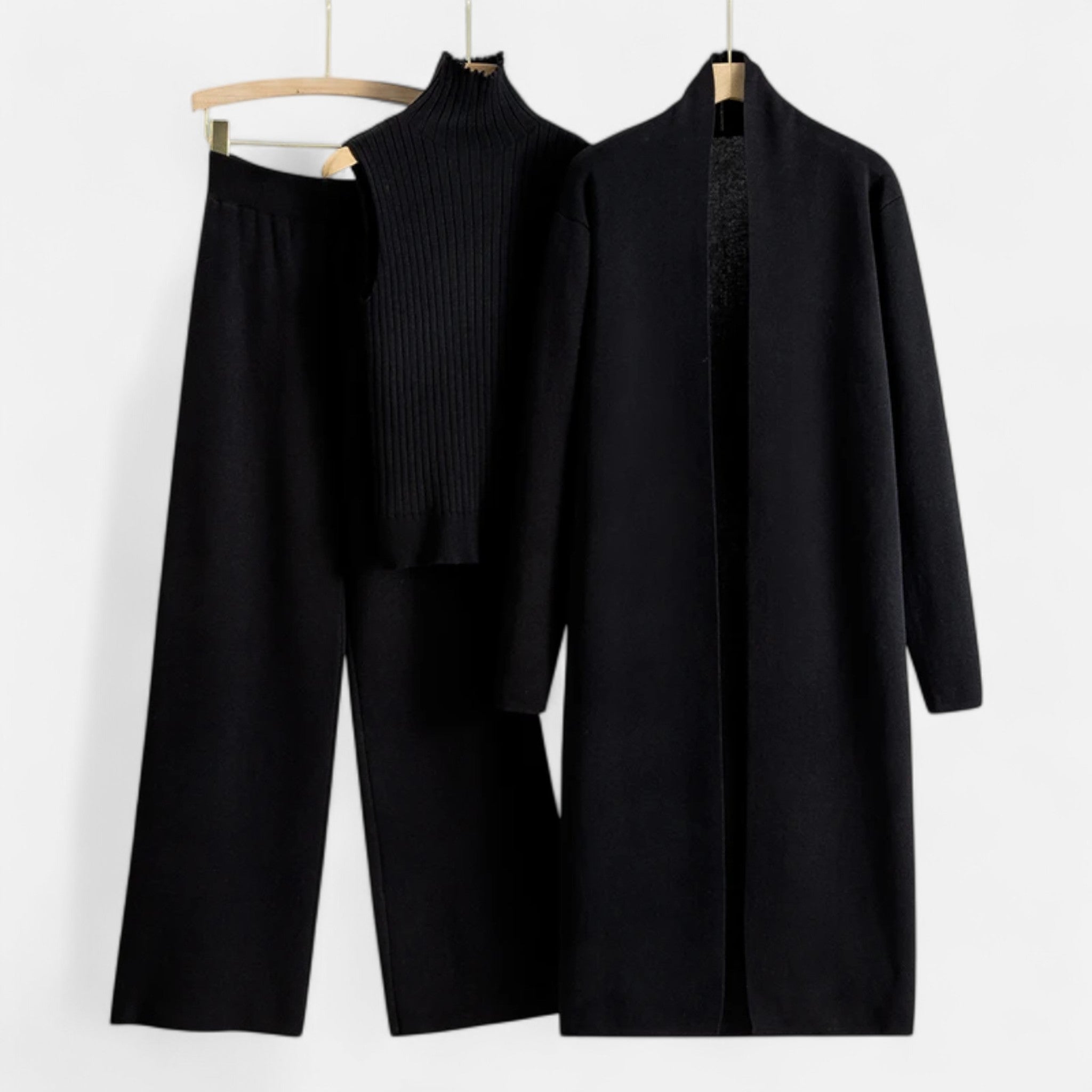 Women’s Three-Piece Set – Sleeveless Top, Wide-Leg Trousers & Longline Cardigan