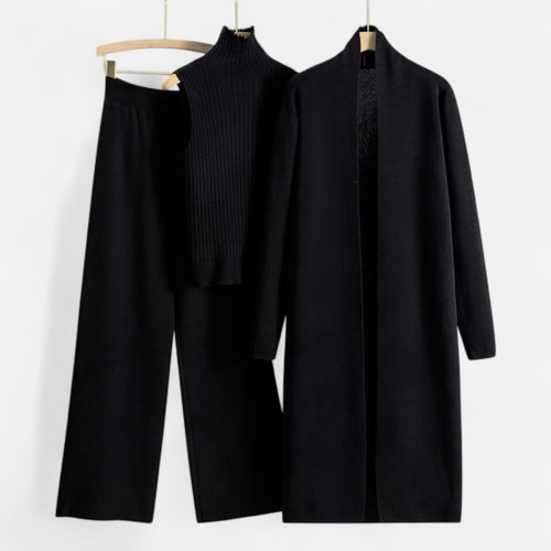 Women’s Three-Piece Set – Sleeveless Top, Wide-Leg Trousers & Longline Cardigan