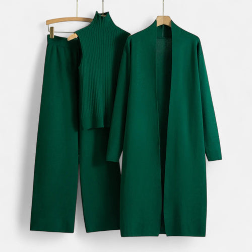 Women’s Three-Piece Set – Sleeveless Top, Wide-Leg Trousers & Longline Cardigan