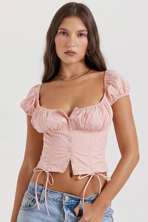 Womens Crop Top With Puff Sleeves 0