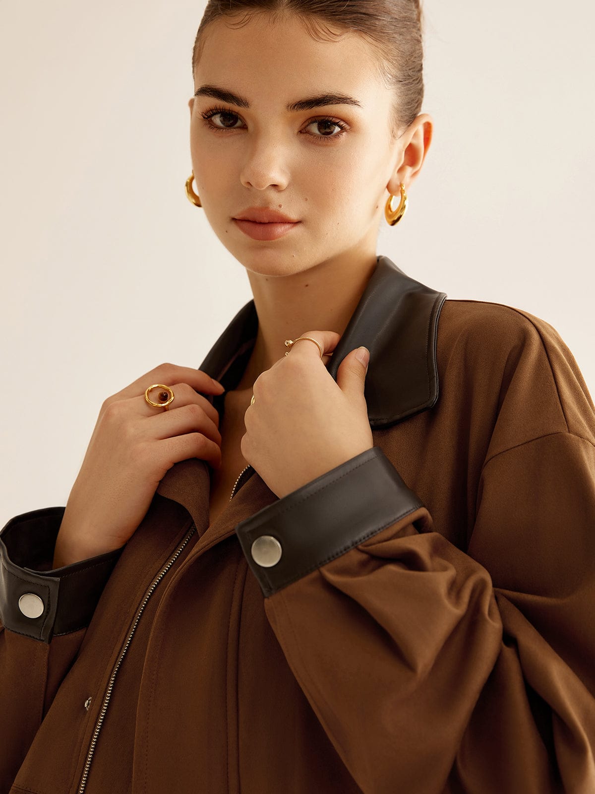Womens Jacket With Leather Details 4