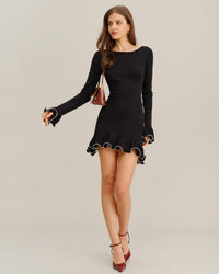 Women's Fitted Longsleeve Mini Dress With Ruched Hem
