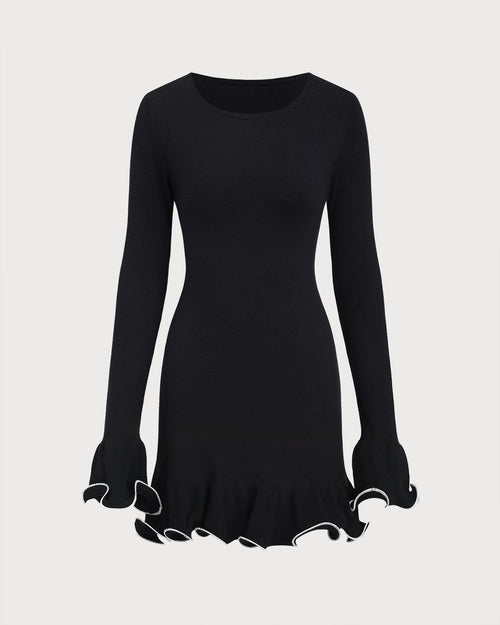 Women's Fitted Longsleeve Mini Dress With Ruched Hem