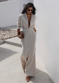 Women's Linen Shirt And Maxi Skirt Set – Elegant Summer Outfit