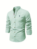 Men’s Band Collar Button Down Shirt - Stylish Long Sleeve