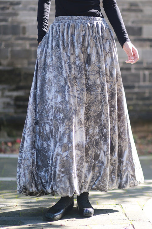 Vintage Velvet Tie Dye Swing Midi Skirt