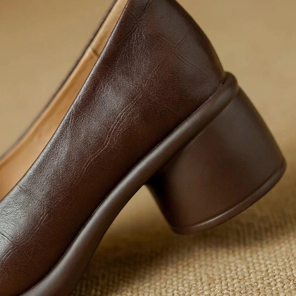 Women's Brown Leather Platform Pumps With Chunky Heels – Stylish Heels