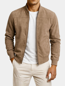 Men's Suede Zip-Up Long Sleeve Jacket – Casual Slim Fit Coat