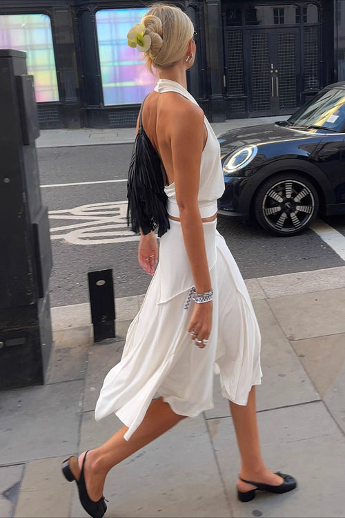 Asymmetric Hem Linen Blend Skirt