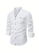 Men’s Band Collar Button Down Shirt - Stylish Long Sleeve