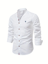 Men’s Band Collar Button Down Shirt - Stylish Long Sleeve