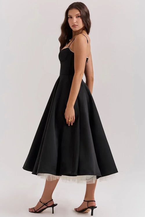 Women’s Sleeveless Corset Midi Dress - Elegant Dinner Party Style