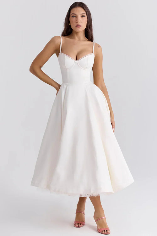 Women’s Sleeveless Corset Midi Dress - Elegant Dinner Party Style