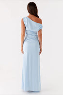 Women's Solid Asymmetric Neckline Formal Maxi Dress – Evening Gown