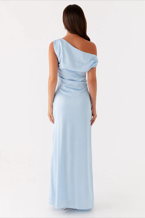 Women's Solid Asymmetric Neckline Formal Maxi Dress – Evening Gown