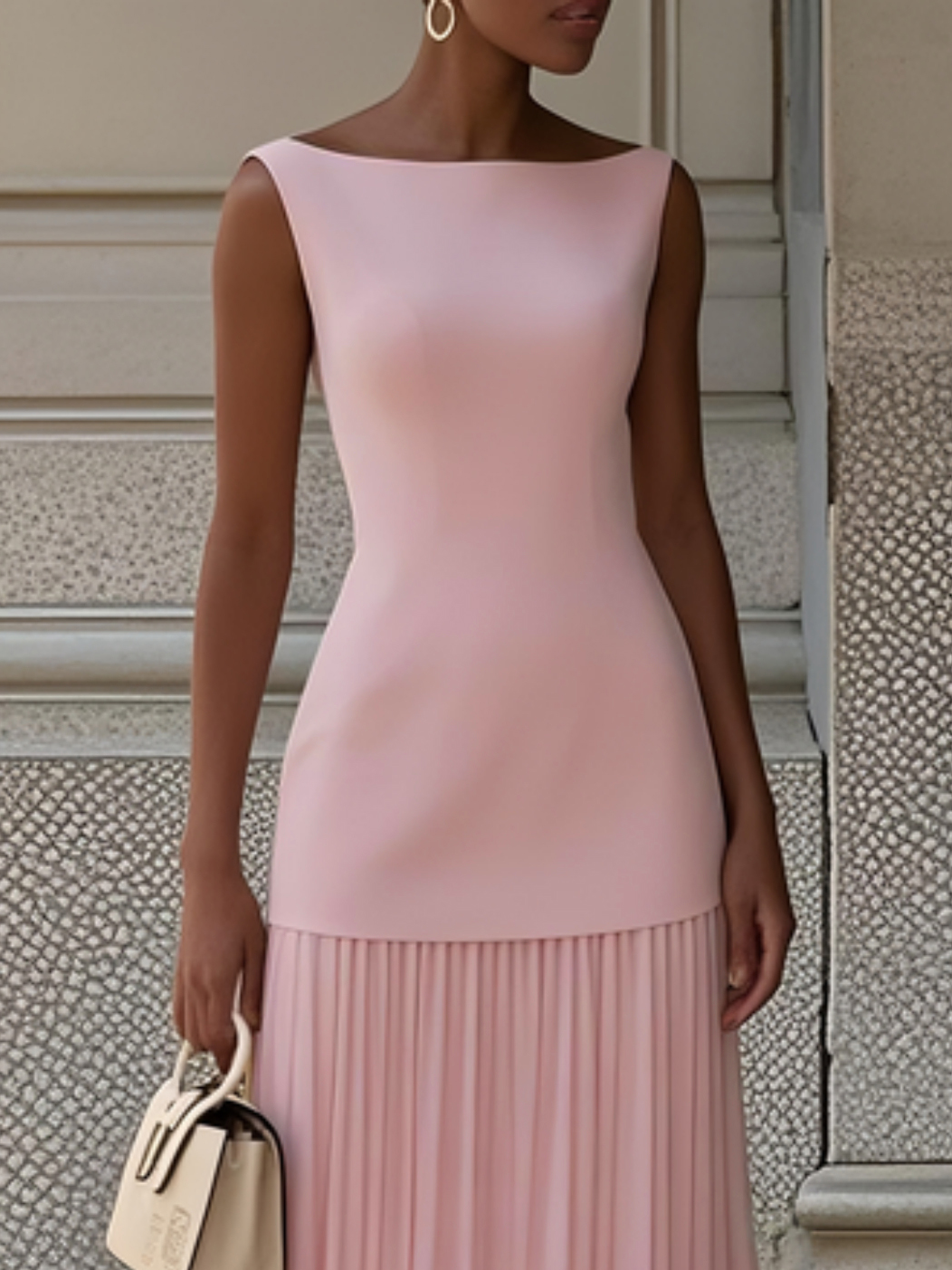 Women's Sleeveless Maxi Dress with Flowing Pleats – Elegant Bridesmaid Gown