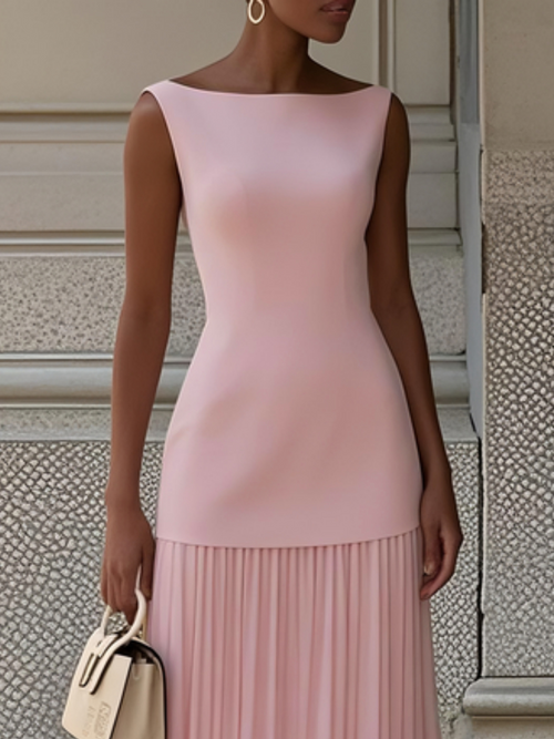 Women's Sleeveless Maxi Dress with Flowing Pleats – Elegant Bridesmaid Gown