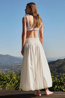 Pocket Smocked Elastic Waist Lantern Skirt