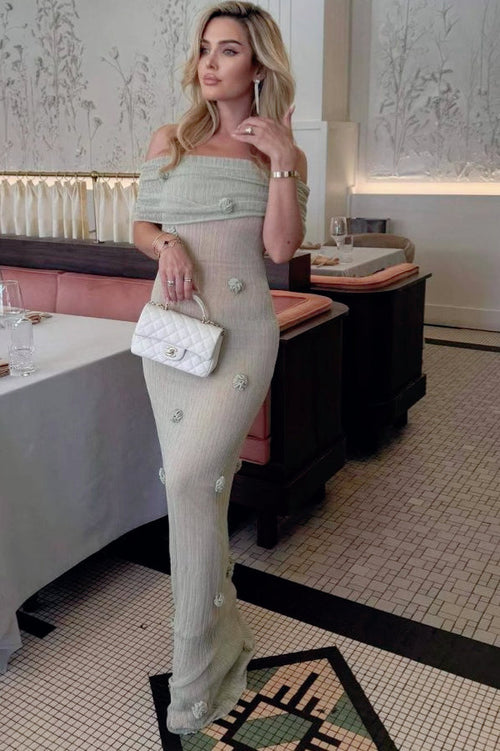 3D Floral Off-Shoulder Maxi Birthday Dress