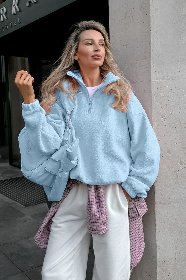 Women's Pink Sherpa Collared Oversized Hoodie