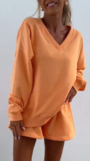Women's V-Neck Striped Long Sleeve Two Piece Set – Casual Outfit