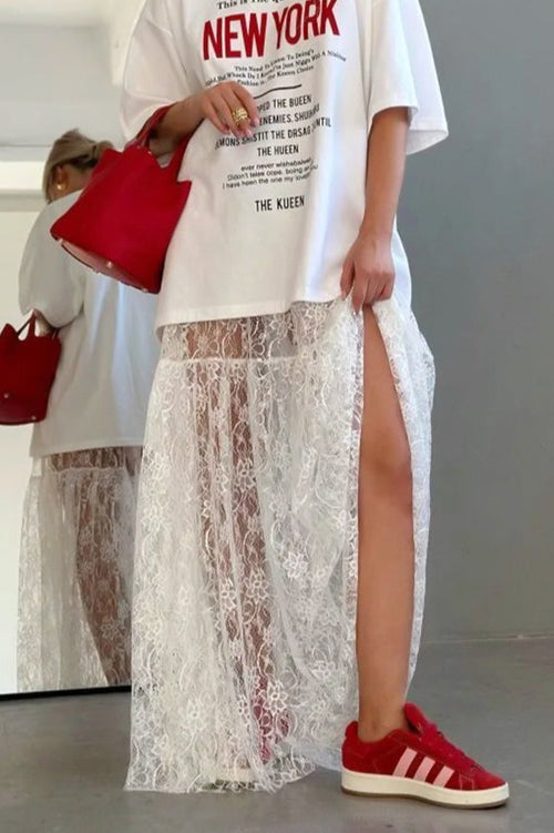 Jacquard Lace High Waist Maxi Skirt