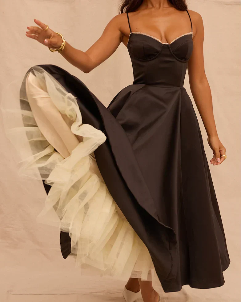 Women’s Sleeveless Corset Midi Dress - Elegant Dinner Party Style
