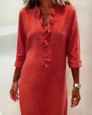 Dorelle Linen-Blend Ruffle Shift Dress