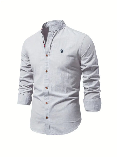 Men’s Band Collar Button Down Shirt - Stylish Long Sleeve