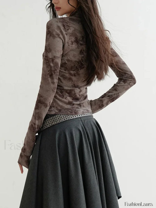 Belted Patchwork Loose Elegant Skirt