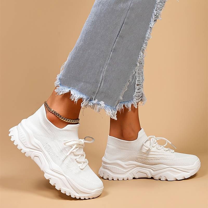 Women's Orthopedic White Lace-Up Sneakers – Comfortable Support Everyday Shoes