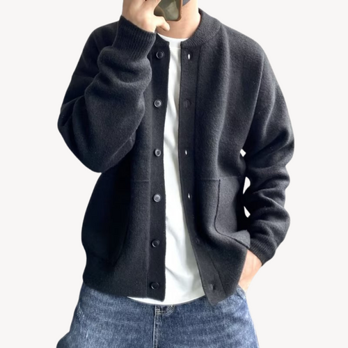 Men's Round-Neck Wool Cardigan – Button-Front Knit Vest